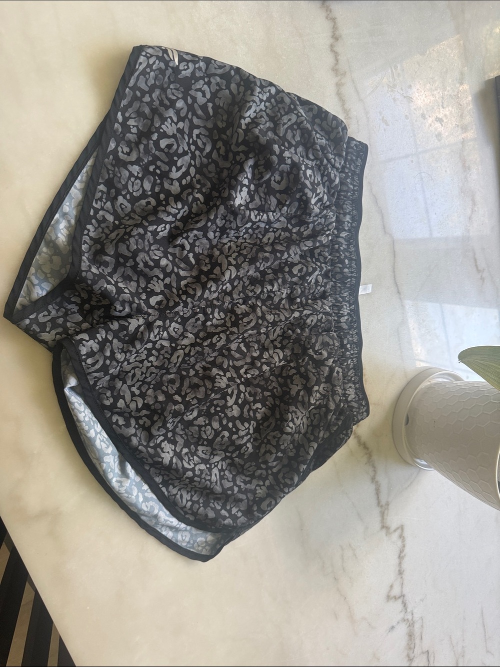 Women's Black & Gray Leopard Print Athletic Shorts